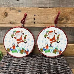 Set of 2 Festive Santa Ceramic Trivets